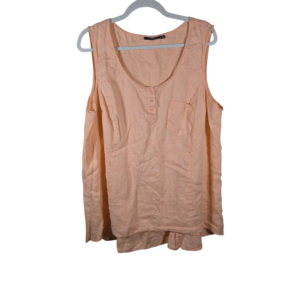 Premise Woman Peach 100% Linen Sleeveless Henley Top Plus Size 2X Pocket Blouse